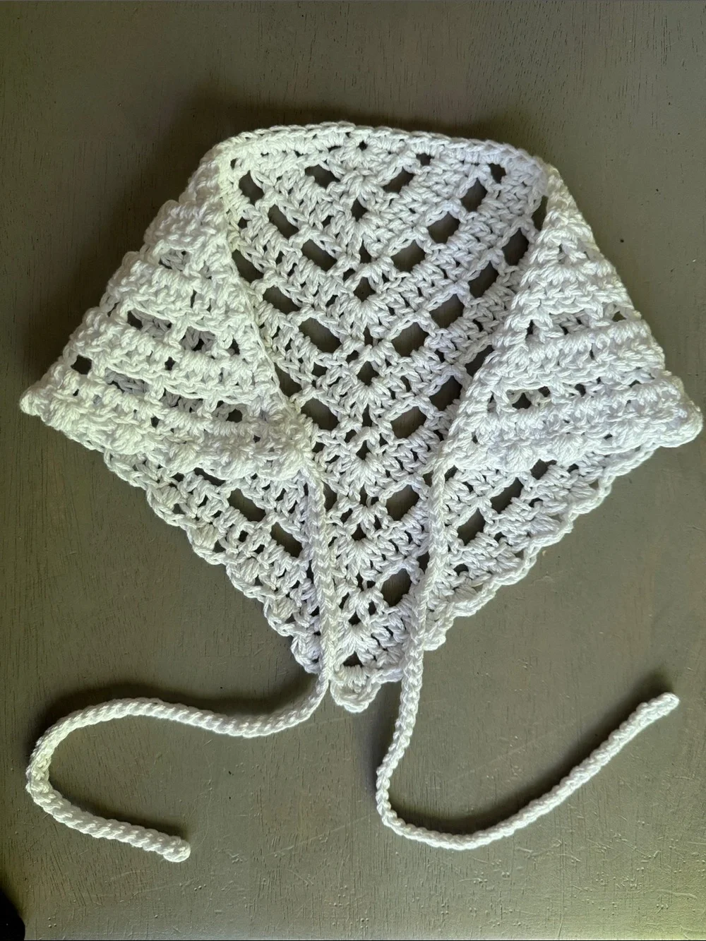 Crochet Bandana Hair Scarf in White Boho Festival Cottage Core 100% Cotton